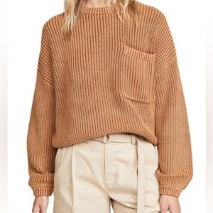 Demylee New York Women's Brown Crew Neck Ribbed Sweater